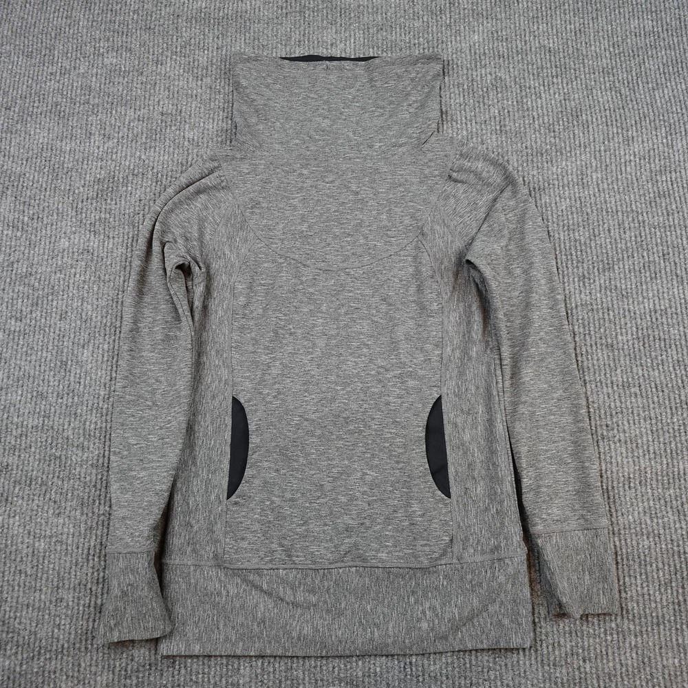 PrAna Sweatshirt Womens Small Gray Cowl Neck Tunic Pullover Pockets Stretch Knit
